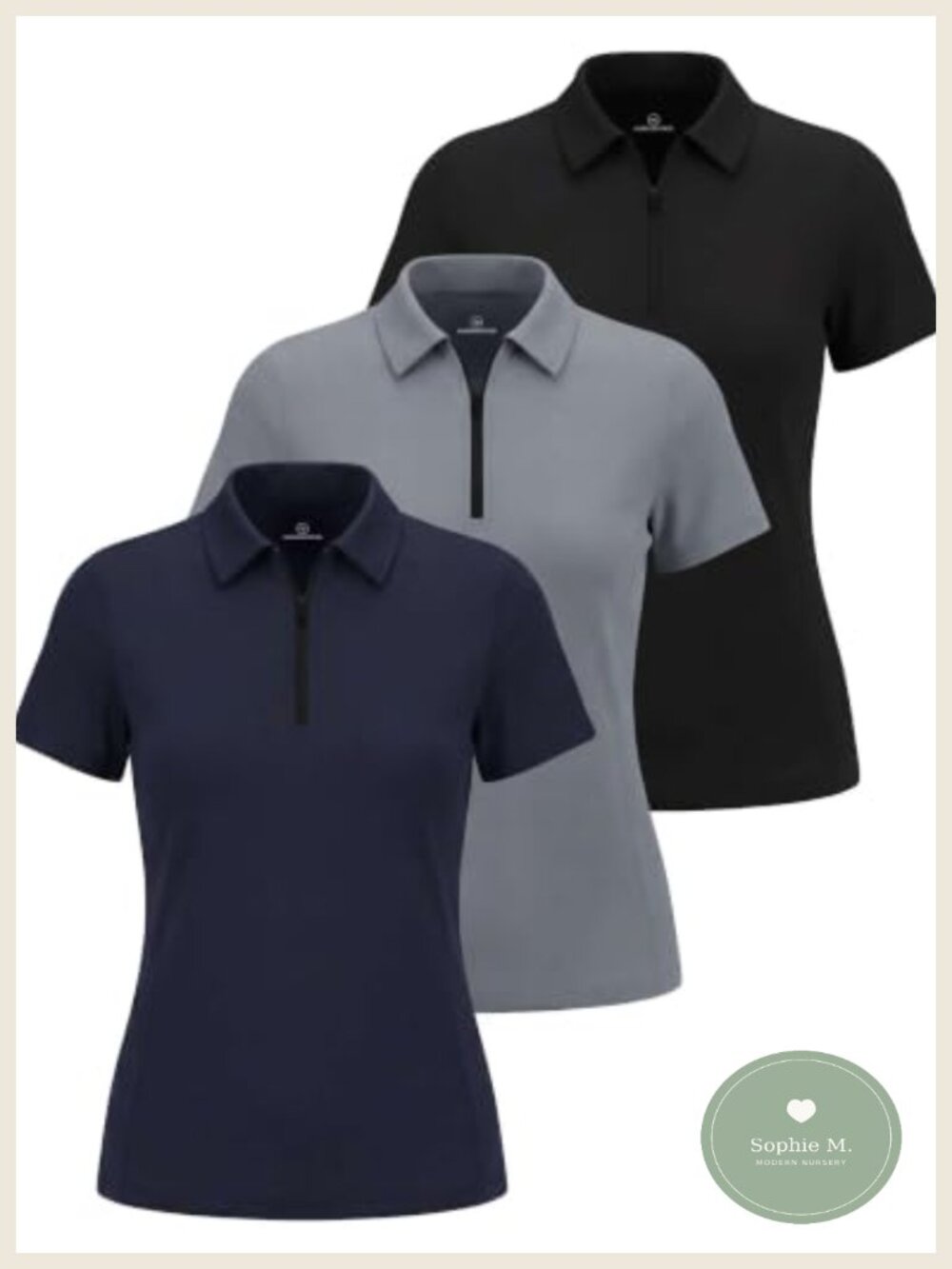 3 Pack Women's Dry Fit Golf Polo Shirts with Zipper Short Sleeve Collared